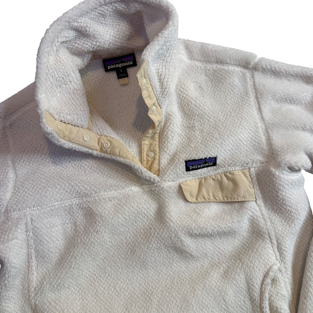 Patagonia Re-Tool Snap-T Pullover Womens Medium Cream White Fleece 25442